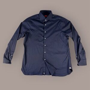 Isaia Comfort Project Navy Stretch Dress Shirt Made in Italy IT 46 18.5
